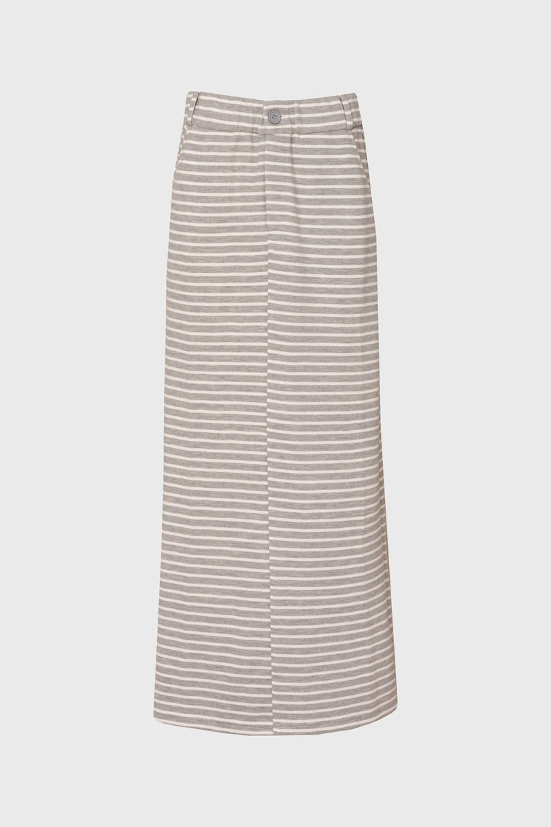 Grey Striped Stretch Maxi Skirt