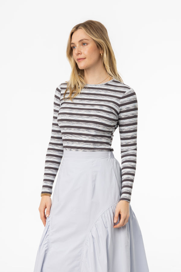 Grey Striped Long Sleeve T-Shirt