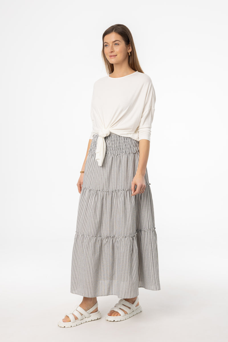 Grey Striped Maxi Skirt