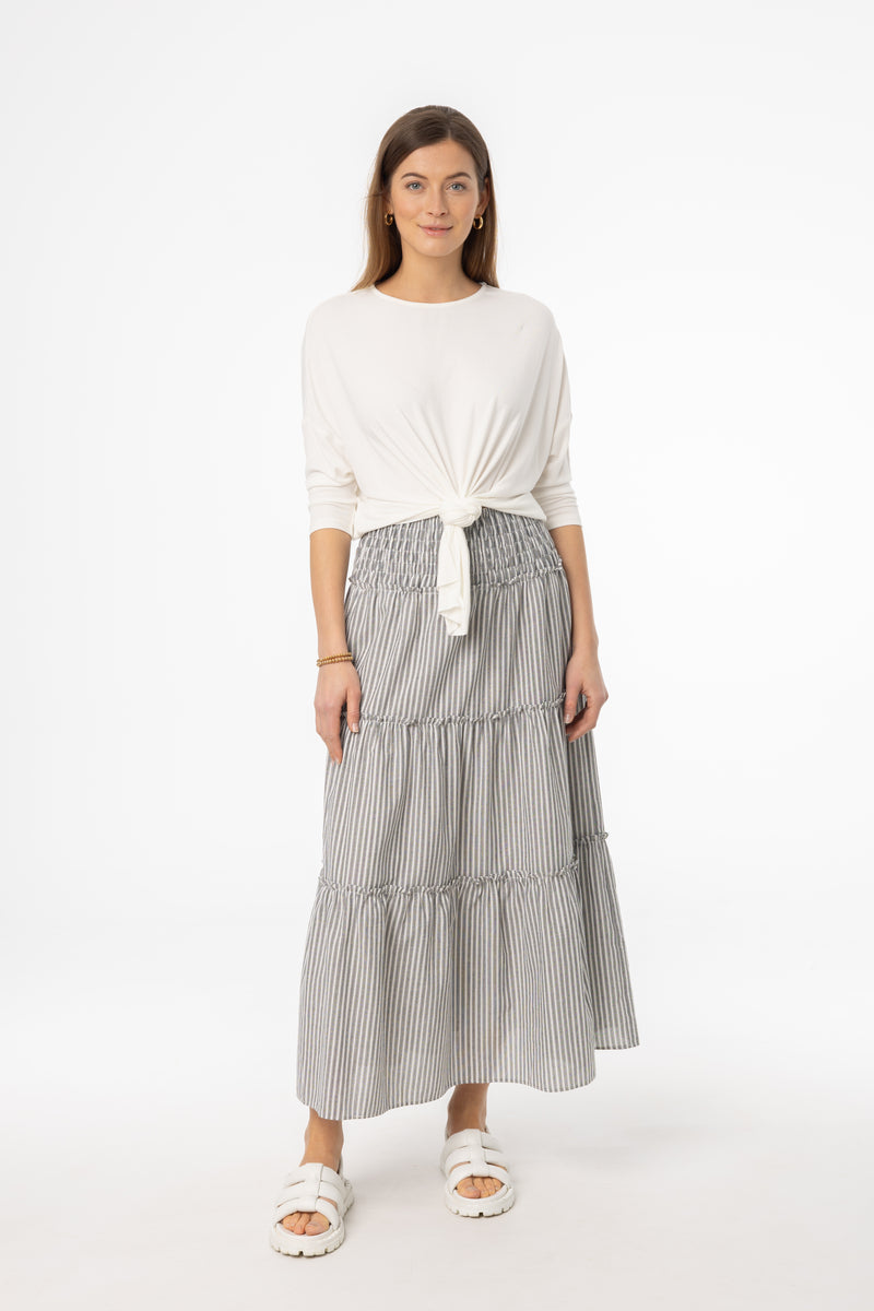 Grey Striped Maxi Skirt