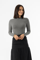 Grey Striped Mock Neck Top