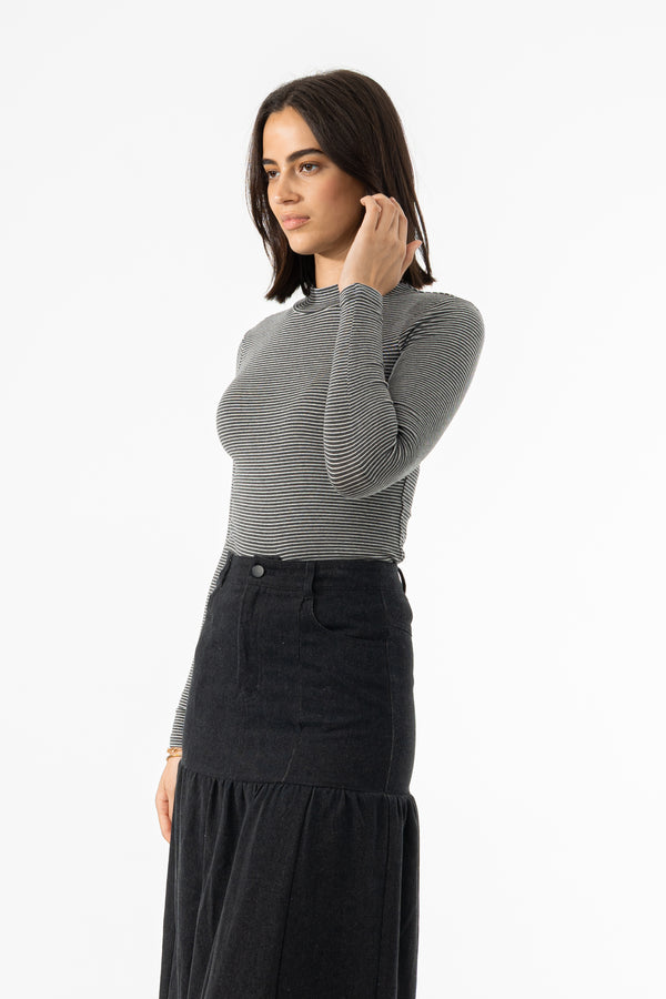 Grey Striped Mock Neck Top