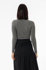Grey Striped Mock Neck Top