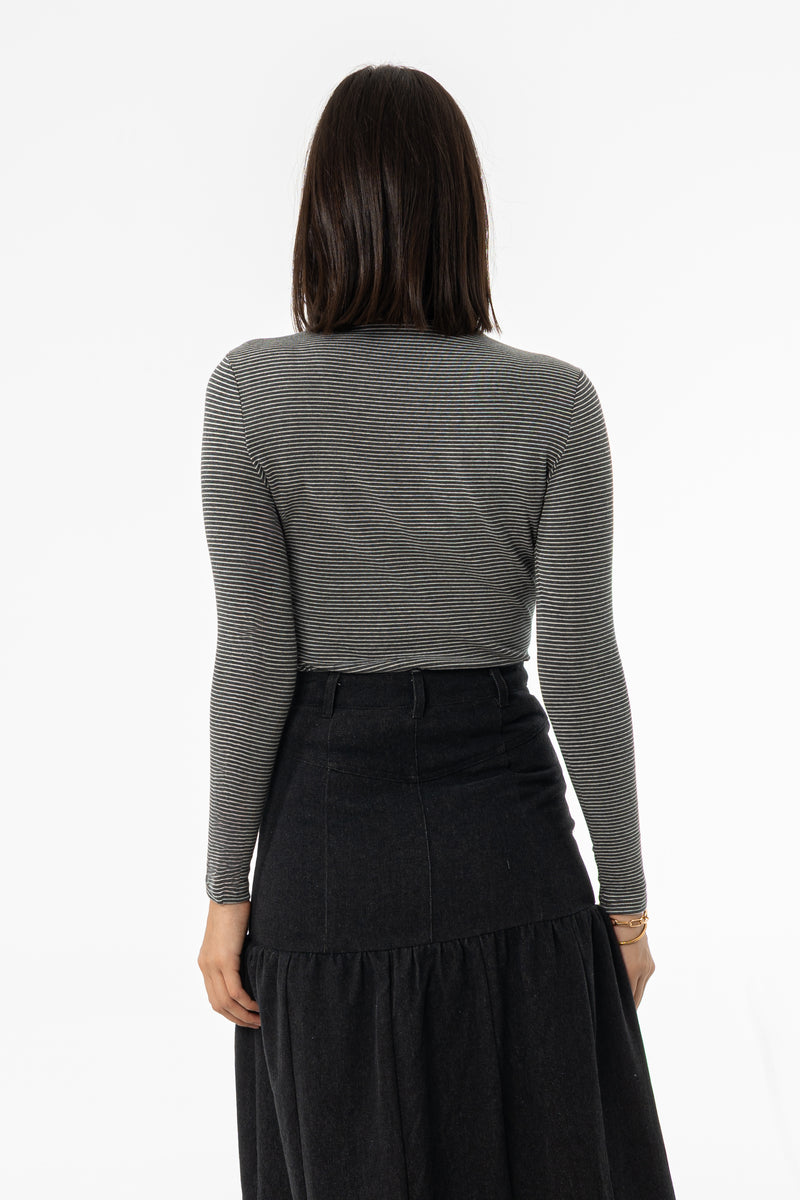Grey Striped Mock Neck Top