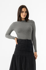 Grey Striped Mock Neck Top