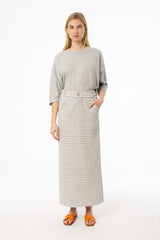 Grey Striped Stretch Maxi Skirt