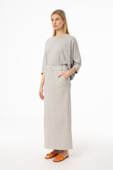 Grey Striped Stretch Maxi Skirt