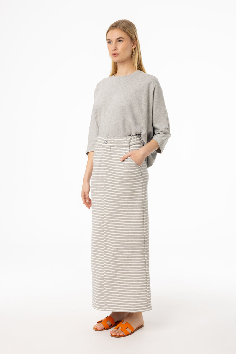 Grey Striped Stretch Maxi Skirt