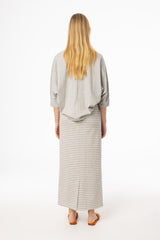 Grey Striped Stretch Maxi Skirt