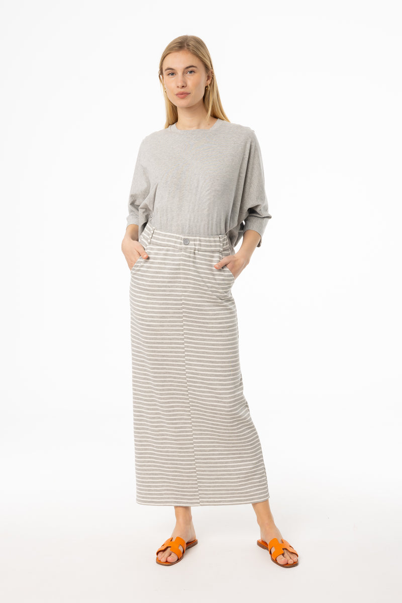 Grey Striped Stretch Maxi Skirt