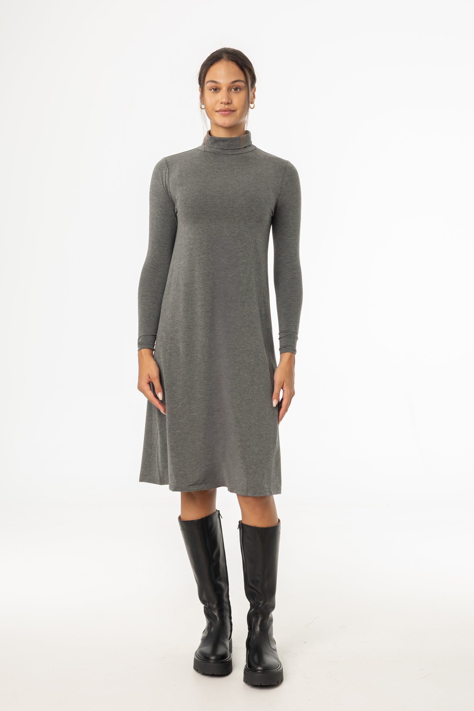 Grey Turtleneck Swing Dress – BLANK
