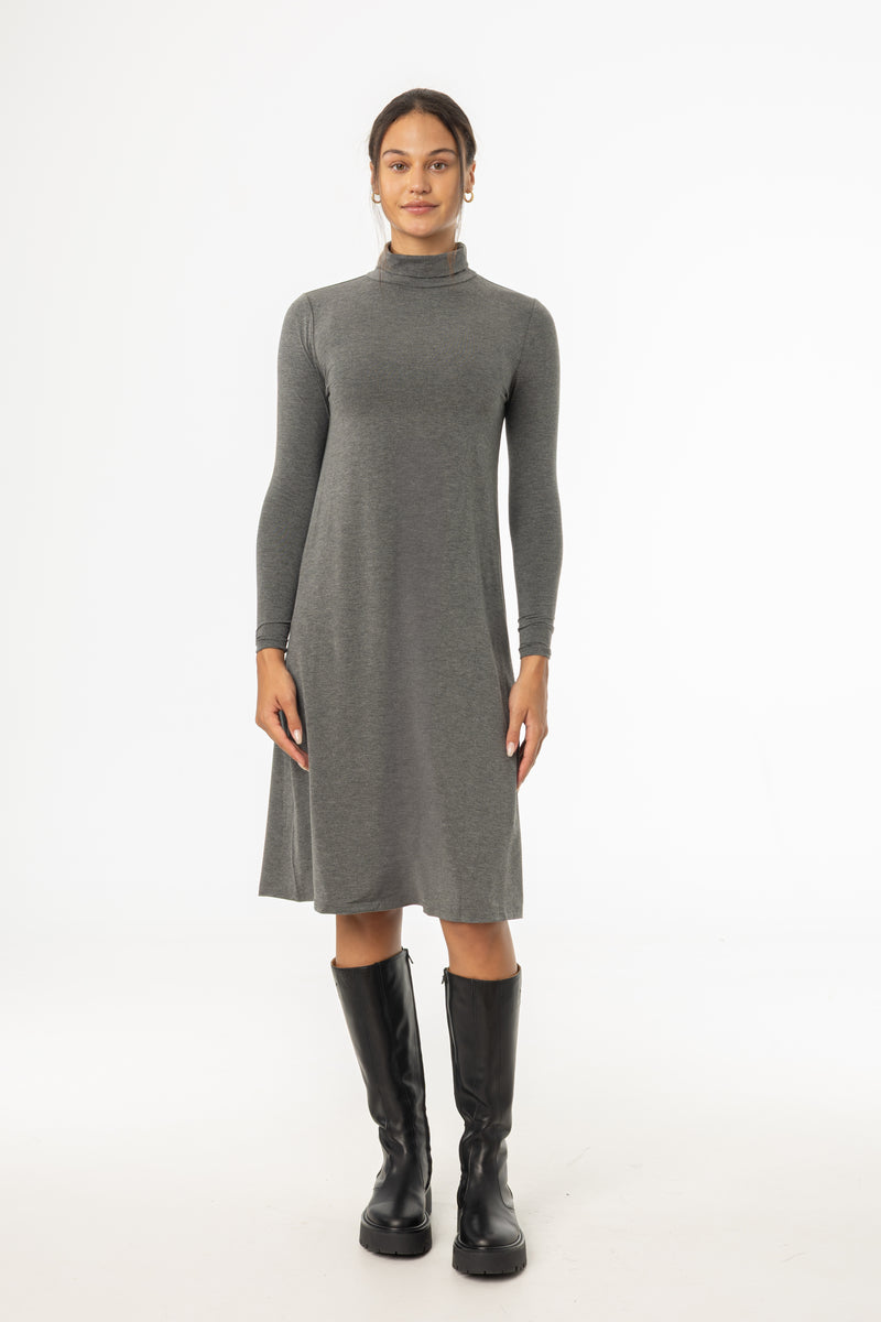 Grey Turtleneck Swing Dress
