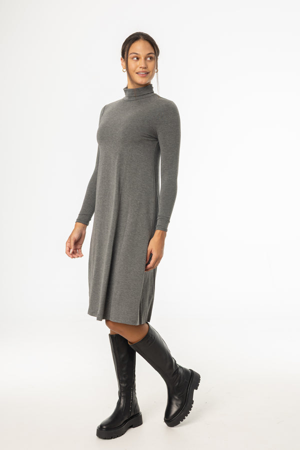 Grey Turtleneck Swing Dress