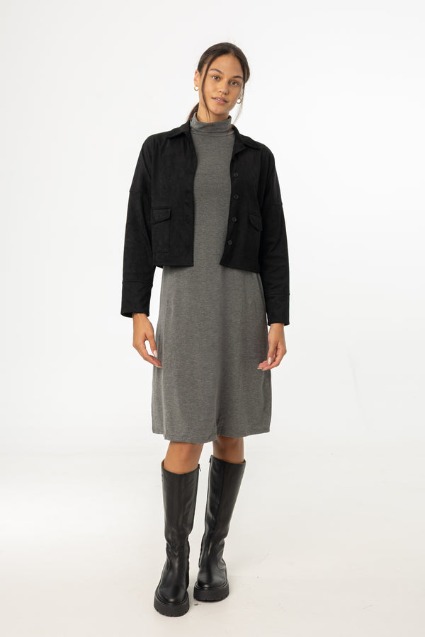 Grey Turtleneck Swing Dress