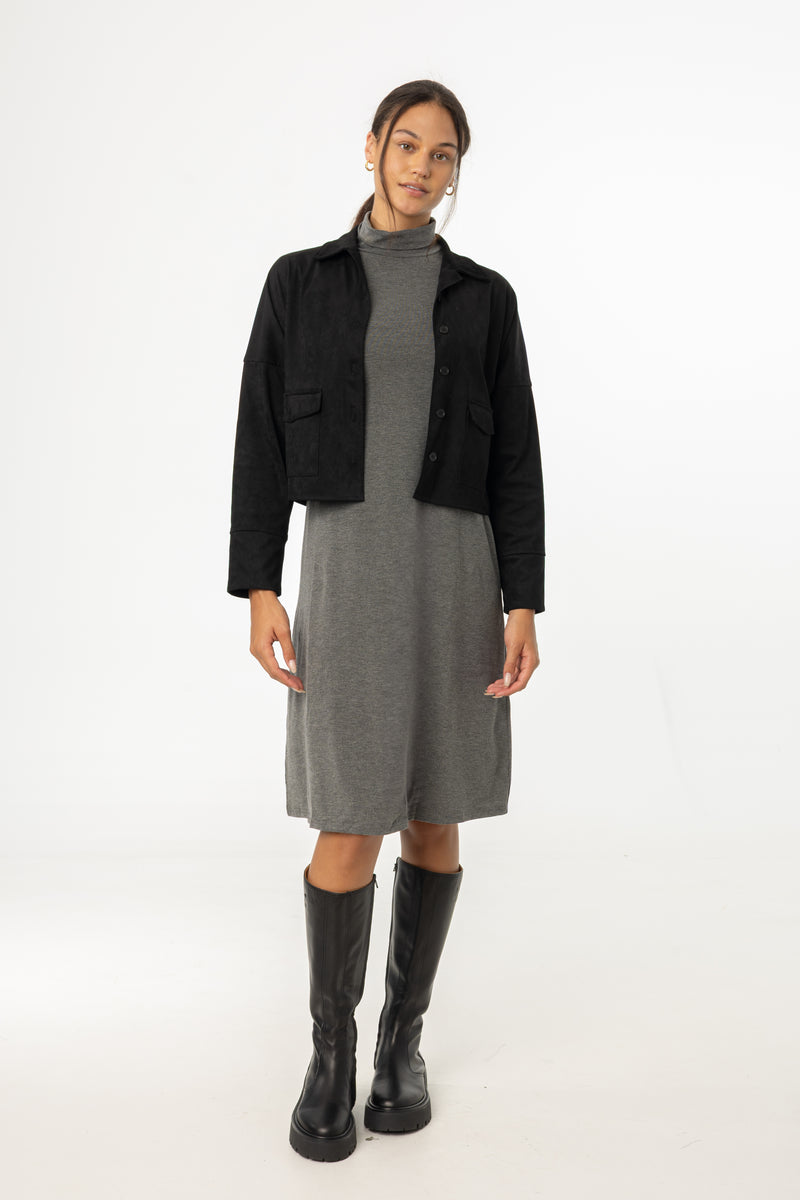 Grey Turtleneck Swing Dress