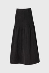 Grey Flared Denim Maxi Skirt