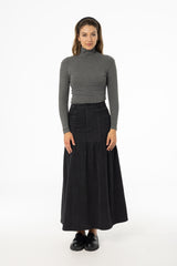 Grey Flared Denim Maxi Skirt