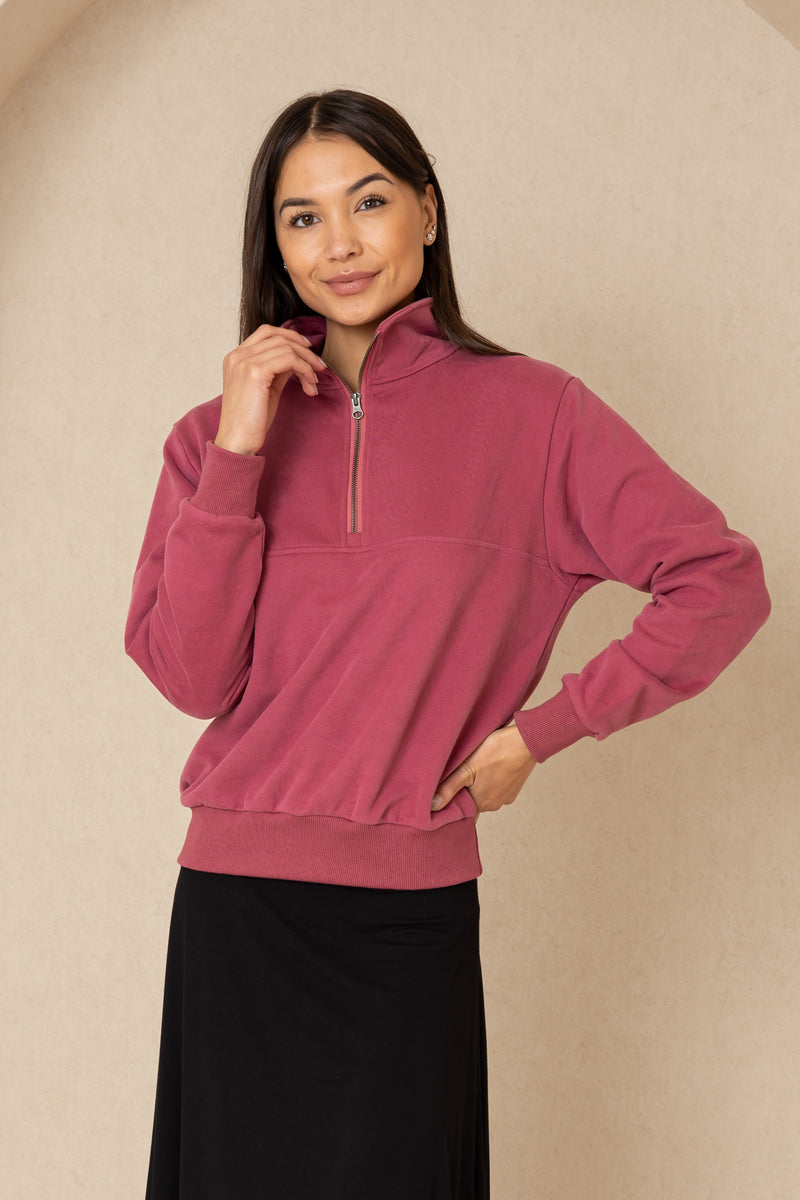 Raspberry Half Zip Sweatshirt