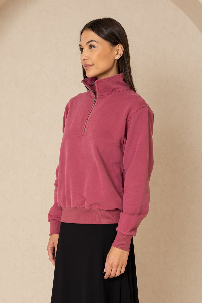 Raspberry Half Zip Sweatshirt