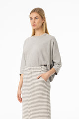 Grey Oversized Dolman 3/4 Sleeve T-Shirt