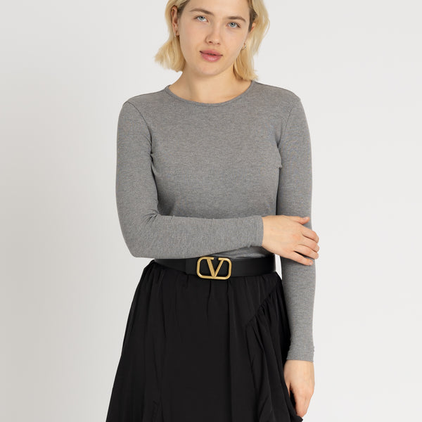 Grey Long Sleeve Ribbed Tee – BLANK