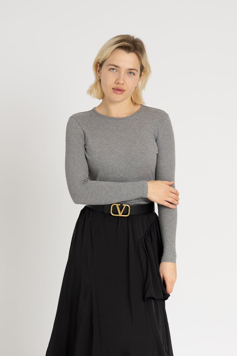 Grey Long Sleeve Ribbed Tee BLANK Grey Long Sleeve Ribbed Tee BLANK