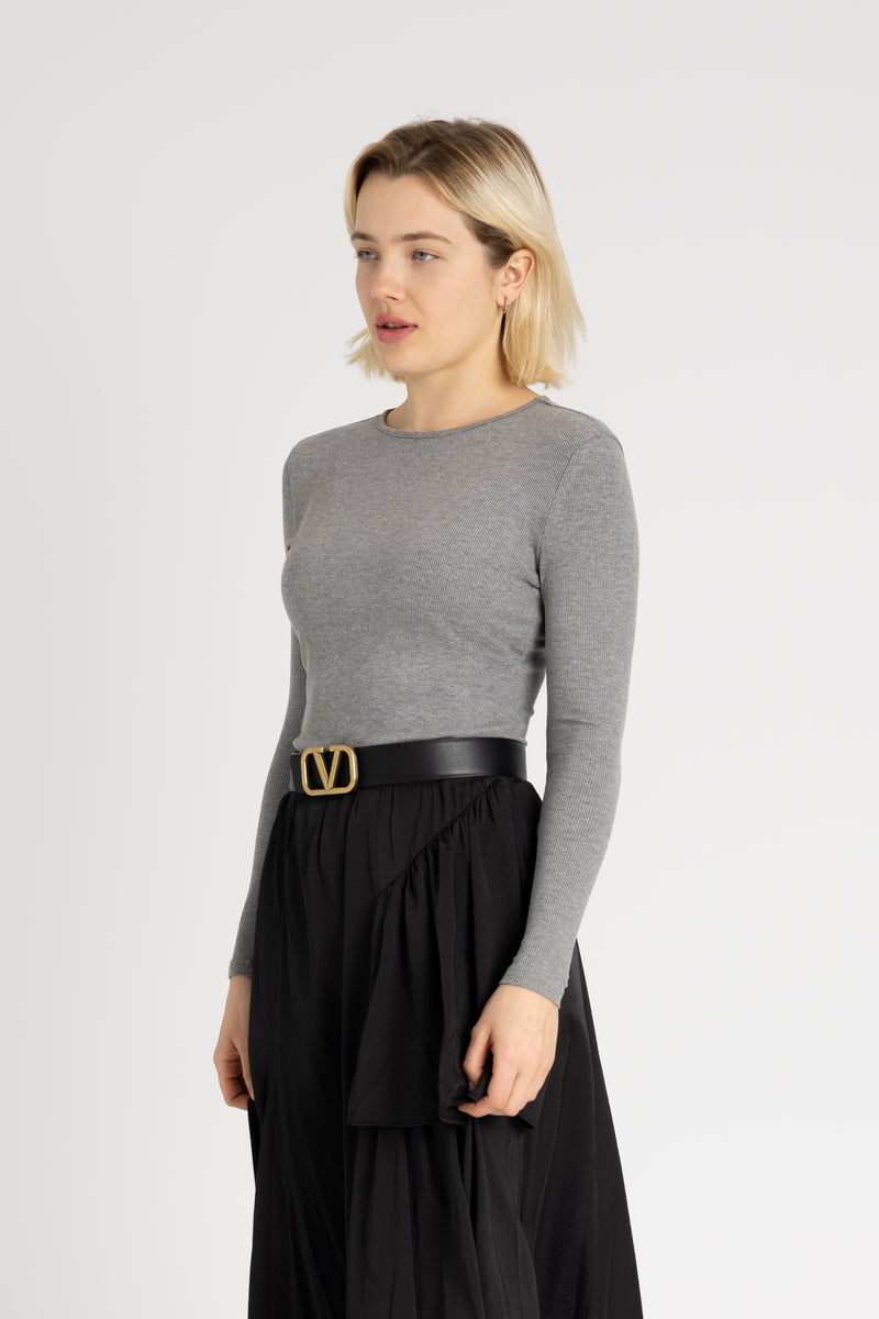 Grey Long Sleeve Ribbed Tee