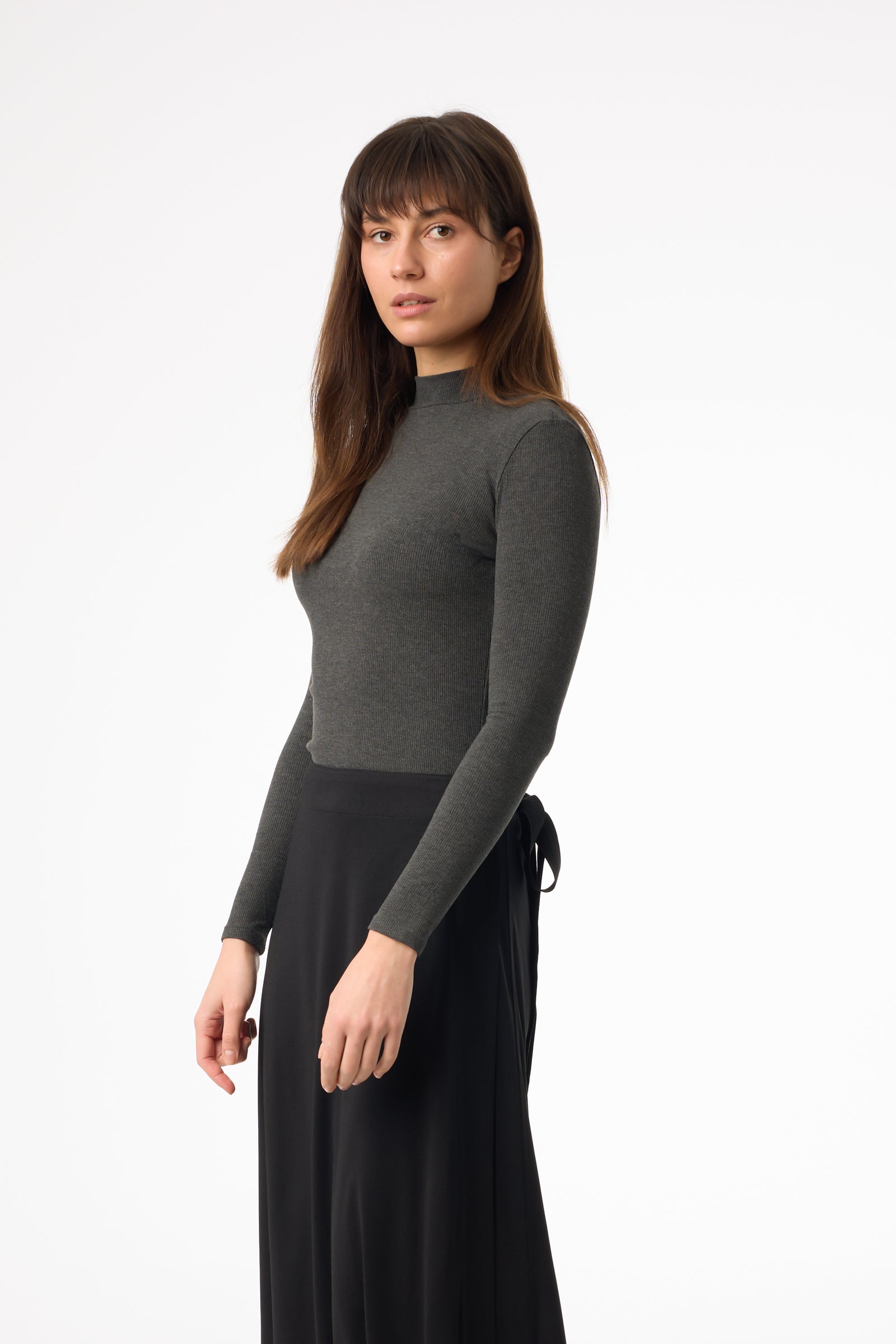 Heather Grey Ribbed Mock Neck Top – BLANK