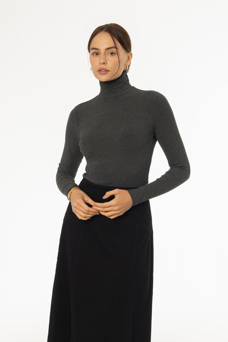 Heather Grey Ribbed Turtleneck