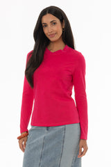Hot Pink Crossover Neck T-Shirt