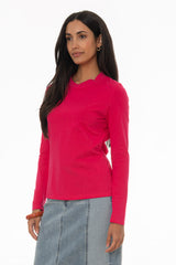 Hot Pink Crossover Neck T-Shirt