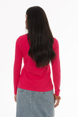 Hot Pink Crossover Neck T-Shirt