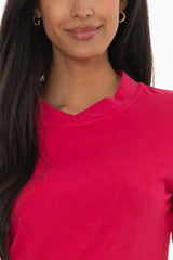 Hot Pink Crossover Neck T-Shirt