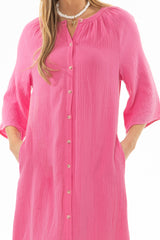 Hot Pink Gauze Flare Sleeve Maxi Dress