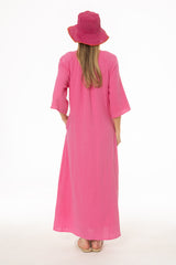 Hot Pink Gauze Flare Sleeve Maxi Dress