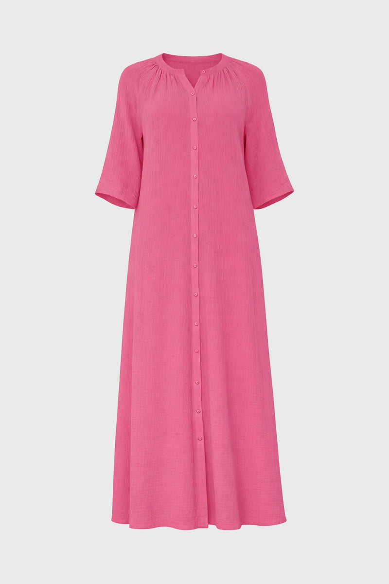 Hot Pink Gauze Flare Sleeve Maxi Dress – BLANK
