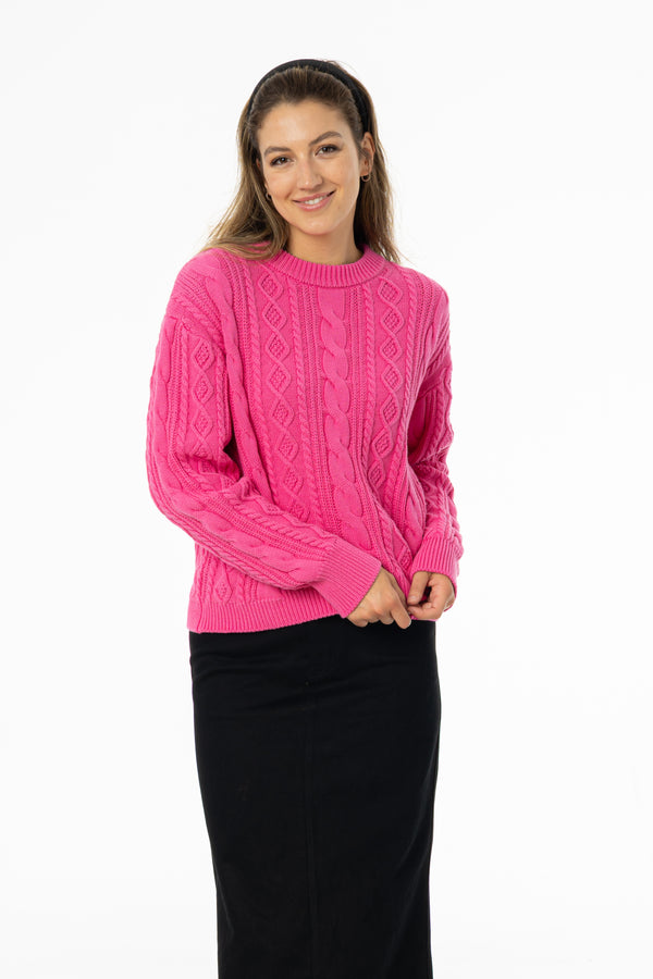 Hot Pink Tri Knit Sweater