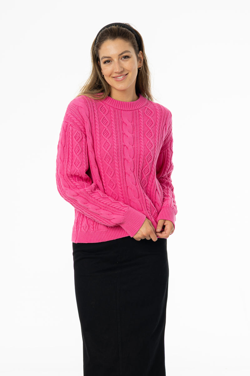 Hot Pink Tri Knit Sweater