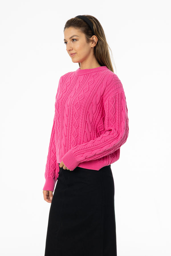 Hot Pink Tri Knit Sweater