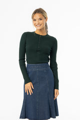 Hunter Green Button Knit Top