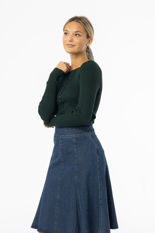 Hunter Green Button Knit Top