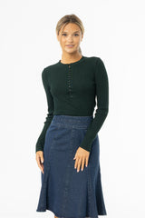 Hunter Green Button Knit Top