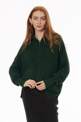 Hunter Green Ribbed Knit Quarter Zip Sweater