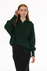 Hunter Green Ribbed Knit Quarter Zip Sweater