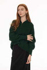 Hunter Green Ribbed Knit Quarter Zip Sweater