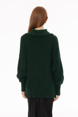 Hunter Green Ribbed Knit Quarter Zip Sweater