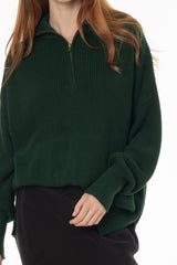Hunter Green Ribbed Knit Quarter Zip Sweater