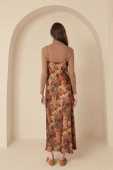 Brown Printed Slip Dress