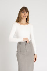 White Basic Wider Neck Ribbed Tee