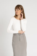White Basic Wider Neck Ribbed Tee